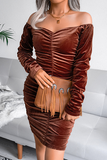 hulianfu Fashion Elegant Solid Split Joint Fold Square Collar Pencil Skirt Dresses