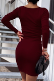hulianfu Elegant Solid Patchwork Basic V Neck Pencil Skirt Dresses