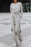 hulianfu Casual Street Solid Split Joint Basic O Neck Long Sleeve Two Pieces
