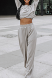 hulianfu Casual Street Solid Split Joint Basic O Neck Long Sleeve Two Pieces