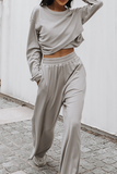 hulianfu Casual Street Solid Split Joint Basic O Neck Long Sleeve Two Pieces