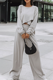 hulianfu Casual Street Solid Split Joint Basic O Neck Long Sleeve Two Pieces