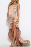 hulianfu Elegant Solid Flounce Slit Evening Dress Dresses