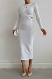 hulianfu Elegant Solid Hollowed Out Patchwork O Neck Pencil Skirt Dresses(3 colors)