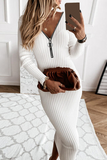 hulianfu Fashion Elegant Zipper V Neck Pencil Skirt Dresses(3 Colors)