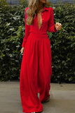 hulianfu Fashion Elegant Buckle Turndown Collar Jumpsuits(3 Colors)