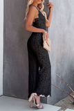 hulianfu Fashion Street Solid Patchwork Backless V Neck Straight Jumpsuits