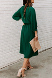 hulianfu Casual Solid Patchwork With Belt O Neck Waist Skirt Dresses