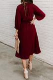 hulianfu Casual Solid Patchwork With Belt O Neck Waist Skirt Dresses