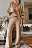hulianfu Casual Solid Split Joint V Neck Long Sleeve Two Pieces