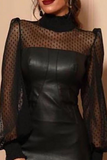 hulianfu - Sexy Solid Mesh Half A Turtleneck Pencil Skirt Dresses