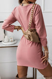 hulianfu Fashion Elegant Solid Patchwork Fold V Neck Pencil Skirt Dresses(4 Colors)