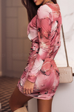 hulianfu Casual Print Patchwork O Neck Pencil Skirt Dresses
