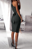 hulianfu Sexy Solid Patchwork One Shoulder Pencil Skirt Dresses(5 Colors)