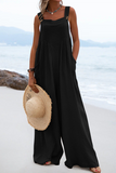 hulianfu Casual Solid Split Joint Square Collar Loose Jumpsuits（7 colors）