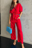 hulianfu Fashion Solid Patchwork Turndown Collar Short Sleeve Two Pieces