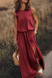 hulianfu Fashion Casual Solid Patchwork Slit O Neck Waist Skirt Dresses(8 Colors)