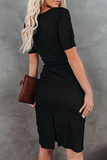 hulianfu Fashion Solid Bandage U Neck Pencil Skirt Dresses(5 colors)