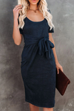 hulianfu Fashion Solid Bandage U Neck Pencil Skirt Dresses(5 colors)