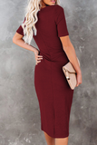 hulianfu Fashion Solid Bandage U Neck Pencil Skirt Dresses(5 colors)