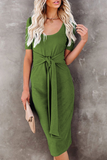 hulianfu Fashion Solid Bandage U Neck Pencil Skirt Dresses(5 colors)