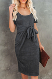 hulianfu Fashion Solid Bandage U Neck Pencil Skirt Dresses(5 colors)