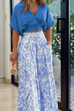 hulianfu Casual Print Patchwork V Neck Half Sleeve Two Pieces(4 Colors)