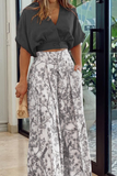 hulianfu Casual Print Patchwork V Neck Half Sleeve Two Pieces(4 Colors)