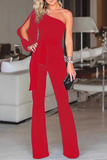 hulianfu Casual Solid Patchwork One Shoulder Regular Jumpsuits(7 Colors)