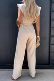 hulianfu Casual Solid Flounce O Neck Straight Jumpsuits(3 colors)