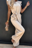 hulianfu Casual Solid Flounce O Neck Straight Jumpsuits(3 colors)