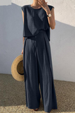 hulianfu Casual Solid Patchwork O Neck Sleeveless Two Pieces(3 Colors)