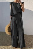 hulianfu Casual Solid Patchwork O Neck Sleeveless Two Pieces(3 Colors)