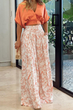 hulianfu Fashion Print Split Joint V Neck Short Sleeve Two Pieces(4 colors)