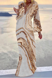 hulianfu Casual Print Patchwork V Neck Trumpet Mermaid Dresses