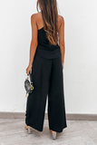 hulianfu Casual Solid Split Joint Spaghetti Strap Sleeveless Two Pieces(3 Colors)