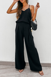 hulianfu Casual Solid Split Joint Spaghetti Strap Sleeveless Two Pieces(3 Colors)