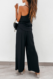 hulianfu Casual Solid Split Joint Spaghetti Strap Sleeveless Two Pieces(3 Colors)