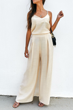 hulianfu Casual Solid Split Joint Spaghetti Strap Sleeveless Two Pieces(3 Colors)