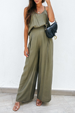 hulianfu Casual Solid Split Joint Spaghetti Strap Sleeveless Two Pieces(3 Colors)