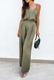 hulianfu Casual Solid Split Joint Spaghetti Strap Sleeveless Two Pieces(3 Colors)