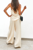 hulianfu Casual Solid Split Joint Spaghetti Strap Sleeveless Two Pieces(3 Colors)