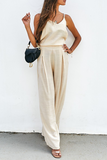 hulianfu Casual Solid Split Joint Spaghetti Strap Sleeveless Two Pieces(3 Colors)