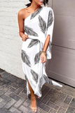 hulianfu - Casual Print One Shoulder Waist Skirt Dresses(5 Colors)
