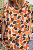 hulianfu Casual Print Split Joint O Neck Short Sleeve Two Pieces(6 colors)
