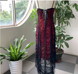hulianfu Rosetic Gothic Mesh Pleated Sexy Strap Dress Women Dark Girl Summer Red Black Irregular Patchwork Designer Long Dresses