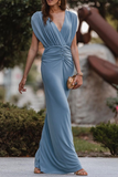 hulianfu Fashion Solid Patchwork V Neck Waist Skirt Dresses
