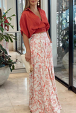hulianfu Casual Print Patchwork V Neck Half Sleeve Two Pieces(4 Colors)