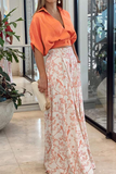 hulianfu Casual Print Patchwork V Neck Half Sleeve Two Pieces(4 Colors)