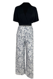 hulianfu Casual Print Patchwork V Neck Half Sleeve Two Pieces(4 Colors)